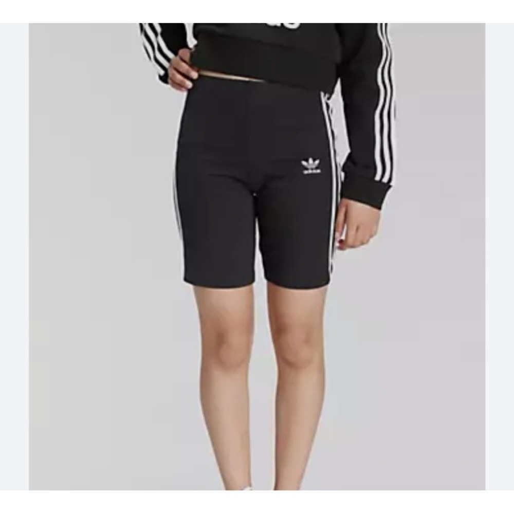 Adidas Originals Kids Black White 3-Stripe Bike Shorts Trefoil Logo Size 9-10Y